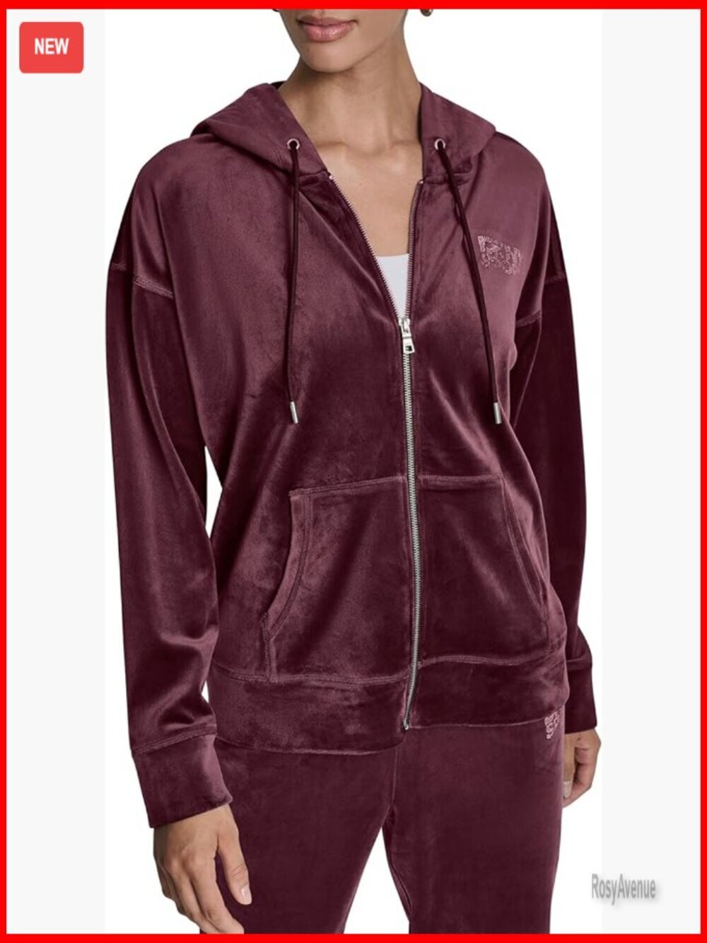 Full Zip Rhinestone Logo Velour Hoodie Sweatshirt